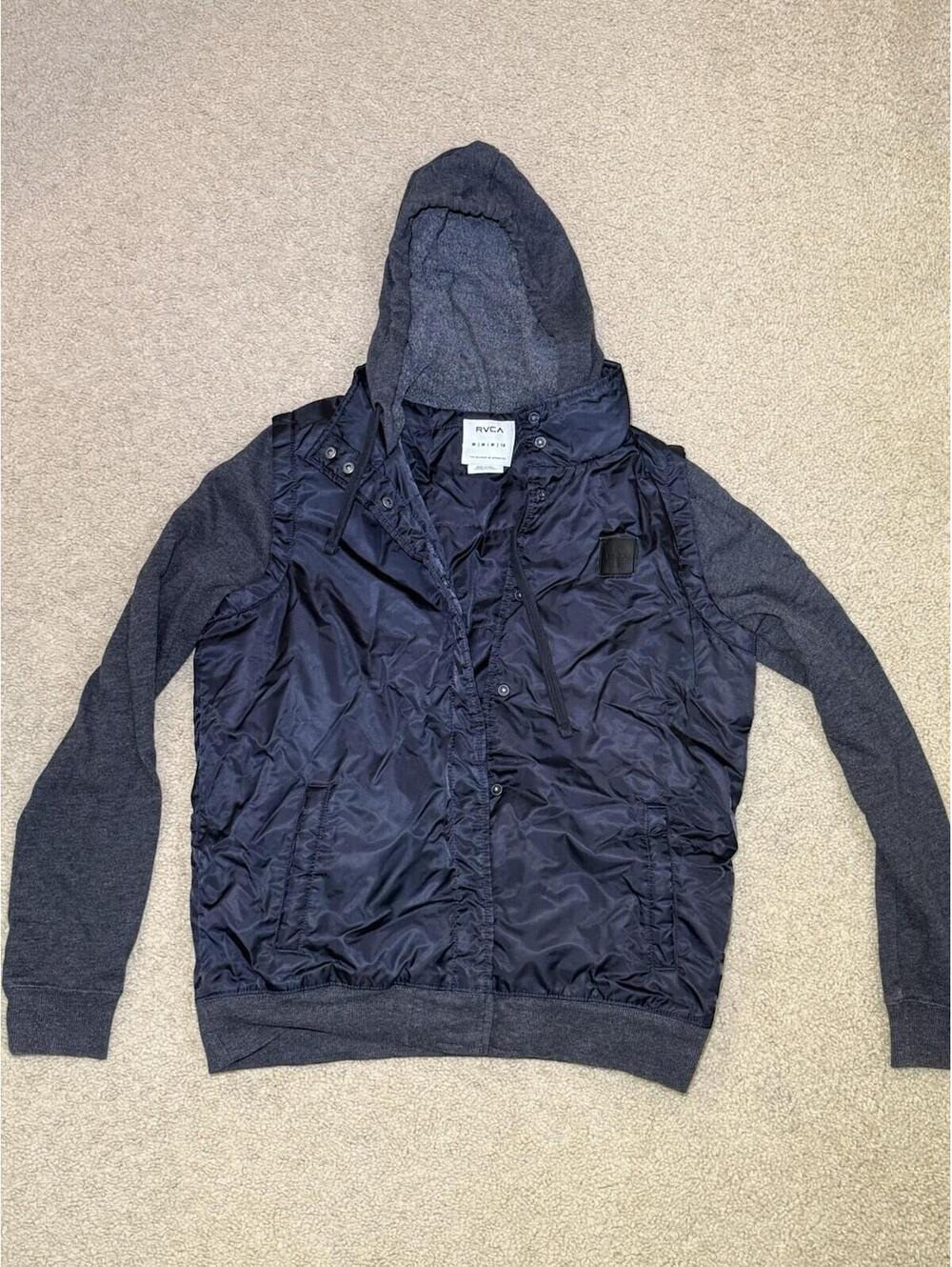 RVCA Hooded Hybrid Jacket Men’s Medium Black/Gray Full Zip Hoodie Coat